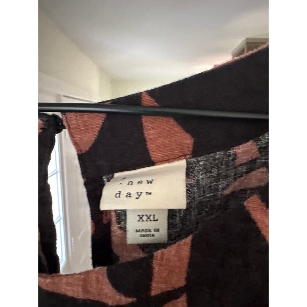 A New Day Linen Sleeveless Mini Dress Plus XXL Brown Black Print - Picture 5 of 7
